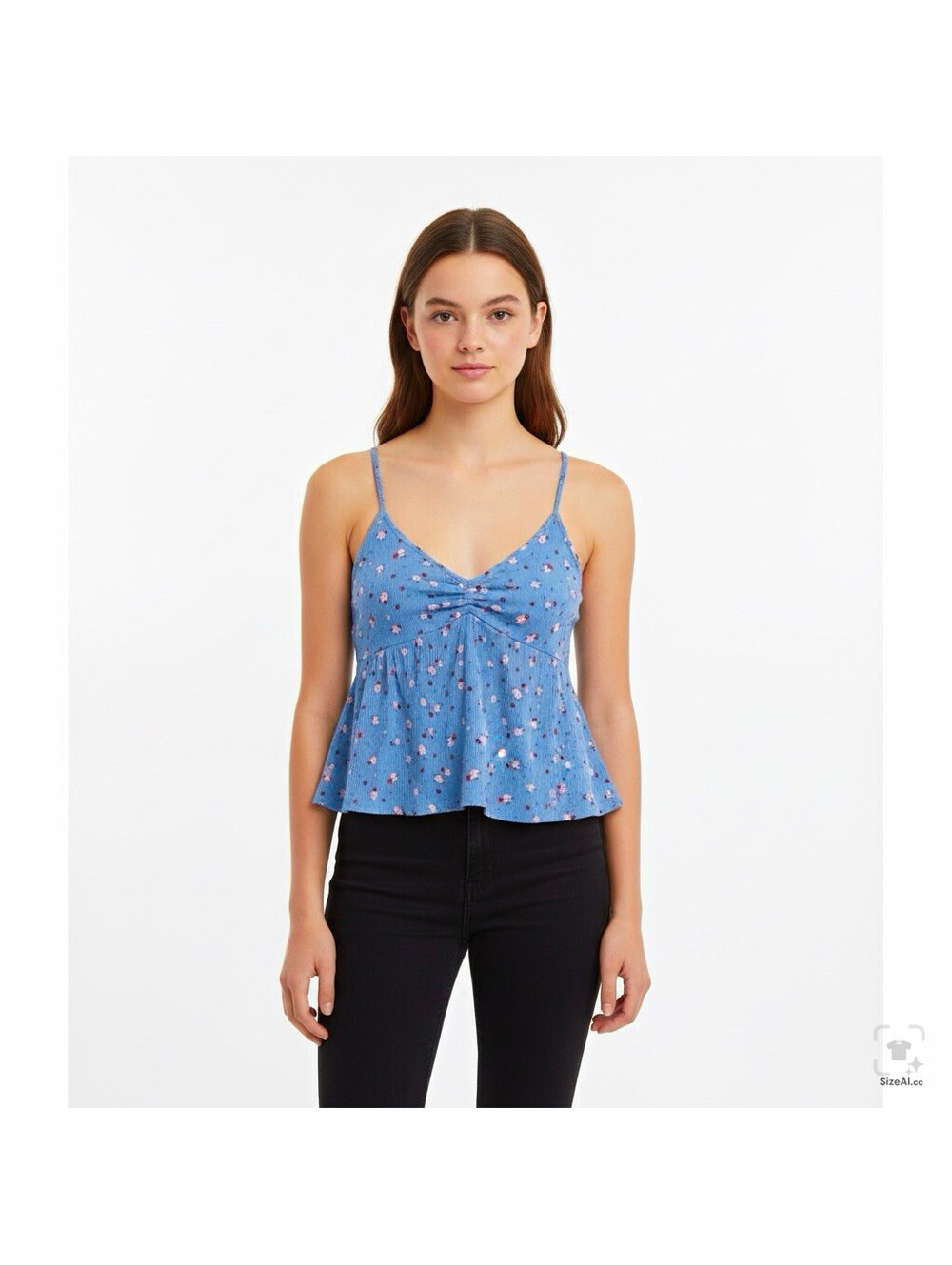 Billabong Women's Blue Floral V-Neck Tie Front Spaghetti Strap Cami Tank M
